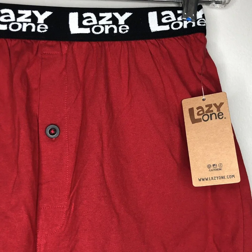 Lazy One Adult Medium Red Bear‎ Cheeks Boxers Elastic Waist Button Fly NWT